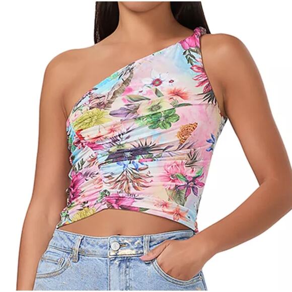 AFRM Zakia One-Shoulder Top, Tropical Butterfly Print | Womens XL, NWT - Picture 5 of 5